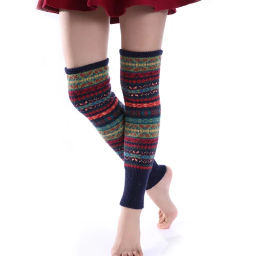 Women Winter Fashion Over Knee Long Knit Cover Crochet Leg Warmers Legging Chic Warm Striped Thigh Stulpe Legwarmers