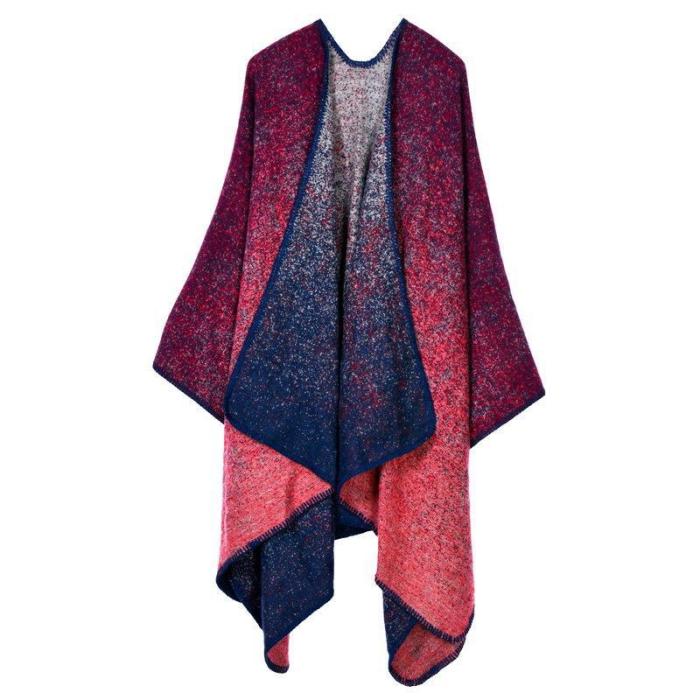 Thick Autumn Winter Women's Poncho Travel Shawls Imitation Female Cashmere Capes National Wind Fork and Thicker Cloak