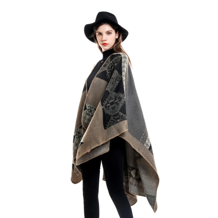 2021 Luxury Brand Winter Warm Plaid Ponchos And Capes For Women Oversized Shawls Wraps Ladies Pashmina Female