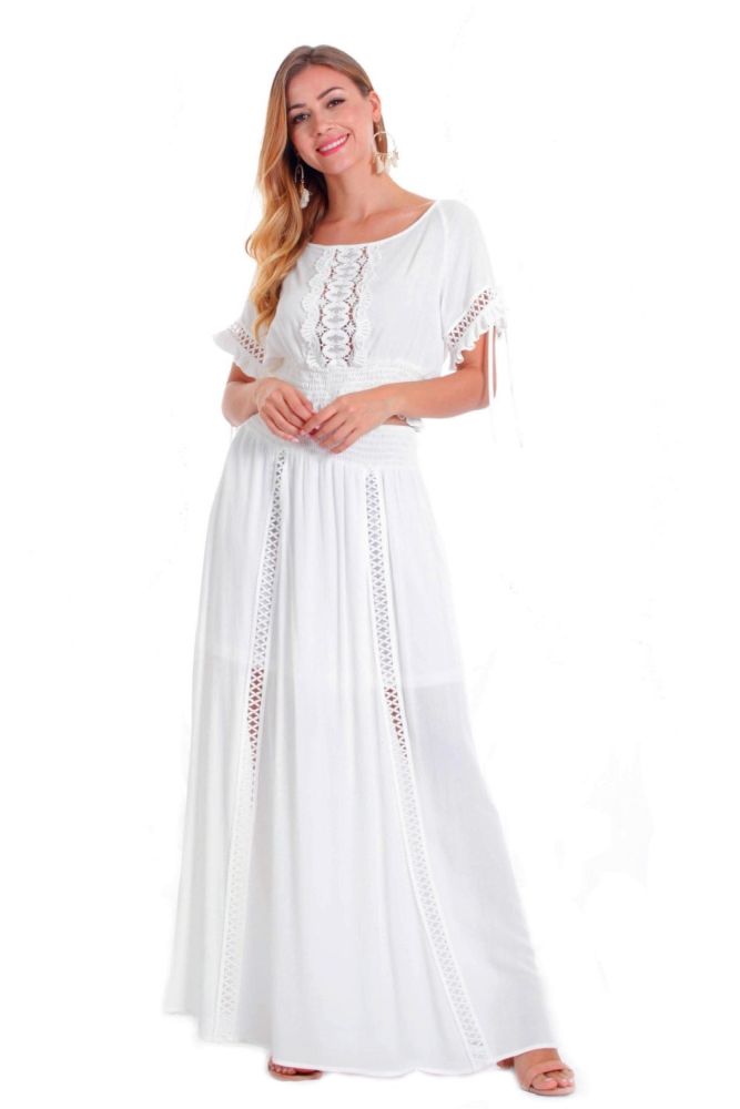 2021 Summer Women Long Chiffon Dress White Lace Sexy Maxi Tunic Beach Dress Holiday Clothes