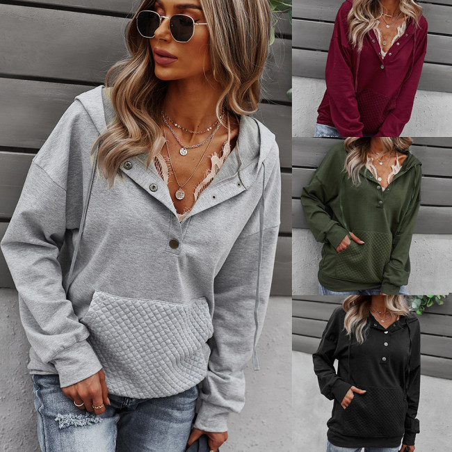 Fashion Sexy  Solid Color Long Sleeved Jacket With Hoodie and Pockets Sweatshirts Vintage