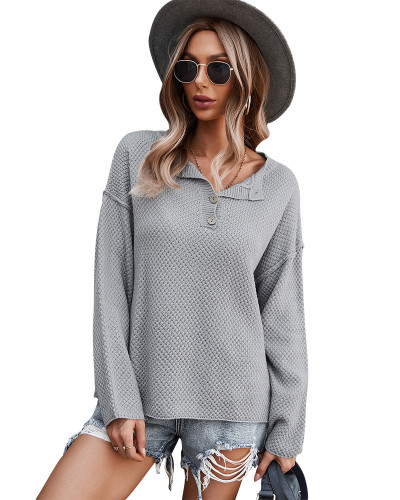 Women Casual Loose Sweater Autumn Winter Female Long Sleeve Knitted Pullovers Black Sweaters Femme Buttons V-Neck Tops
