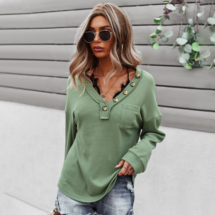 Woman Sweatshirts 2021 Button Korean V-neck Knitted Pullovers Thick Autumn Winter  Loose Solid Hoodies Solid Womens Clothing