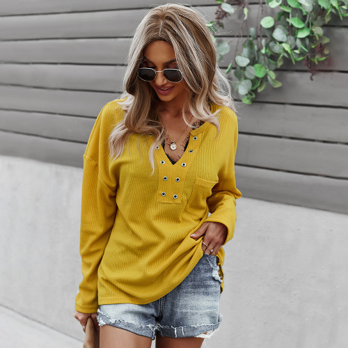 Women Casual Solid Color Long Sleeve Pullovers Top Ladies Sweatshirts Outwear