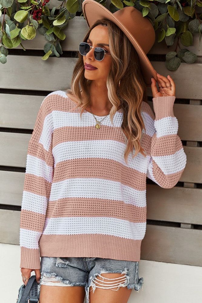 Ladies Autumn Winter Sweater Women Pullover Striped Casual Warm Jumper Knitted Loose Women Sweaters Tops Female Pull Knitwear