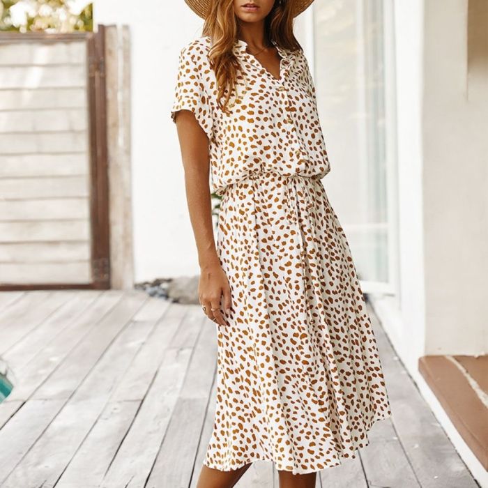 Dots Print Summer Dress Women 2022 New Short Sleeve Tunic Vintage Midi Dress Casual Holiday Boho Beach Dress