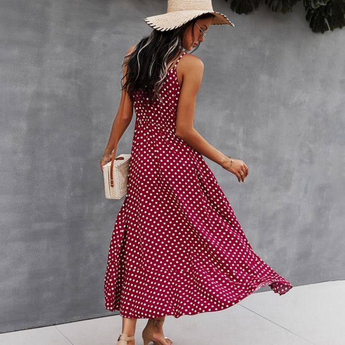 Summer Dress Strap V-Neck Cotton Sweet Dot Print Women Boho Dresses Ladies Sexy Beach Sundress 2022 New Vestido