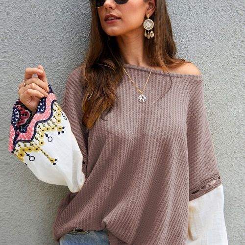 Fashion Knitted Embroidery Pullovers Sweater Women Casual Flare Sleeve Slash Neck Full Sleeve Sweater Top 2022 New