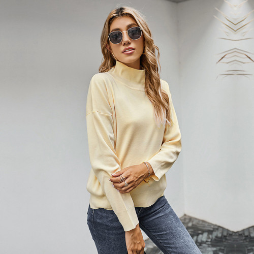 Spring Autumn Turtleneck Sweater Women Casual Solid Color Knitted Pullovers Sweater Tops For Women 2022 New