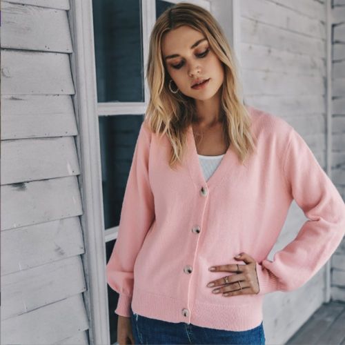 Solid Cardigans for Women 2022 Korean Long Sleeve V-neck Knitted Cardigan Sweater Coat Ladies Spring and Autumn Sweaters
