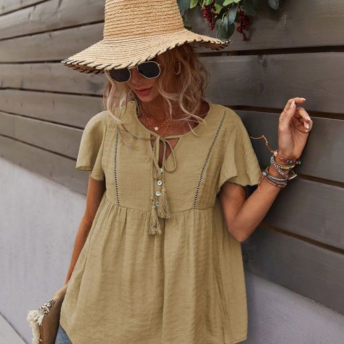 T-Shirts Women Tops For Holidays Summer Bohemian Beach Female Clothes Loose t-shirt Solid For Causal Blouses