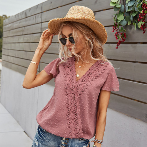 V Neck Dot Sexy Loose Cotton Temperament Solid Ladies Top Fashion 2022 New Casual Spring Summer Women's T-Shirts