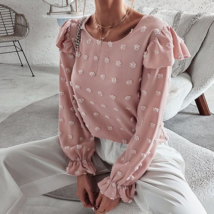 2022 Spring Streetwear Long Sleeve Shirts  Puff Long Sleeve Pink Loose Fashion Women Blouses Shirt