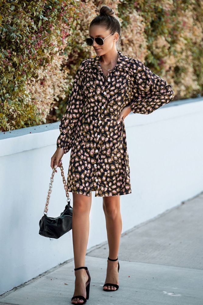 Women's Leopard Print V-neck Long-sleeved Elegant Temperament Sexy Slim Dress for Women 2022 Spring and Summer