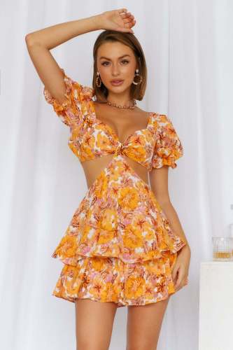 Women's New Sexy Strapless Backless Printed Mini Dress