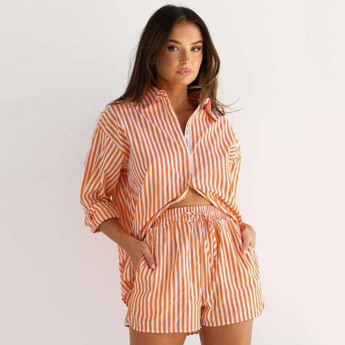 Women's Fashion Striped Loose Casual Shirt Two-piece Outfits