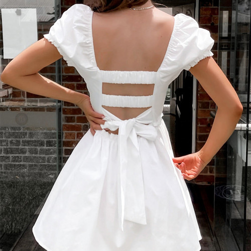 Women's Puff Sleeve Sexy Backless Slim Mini Dress