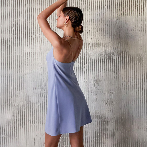 Women's Square Neck Sling Sexy Backless Fashion Mini Dress