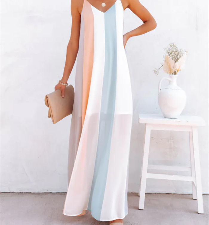 Women's Casual Striped Sling Loose  Maxi Dresses