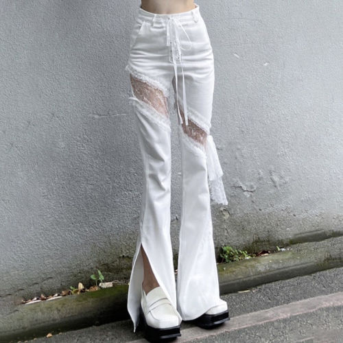 Women's Lace Cutout Skinny Flared Pants