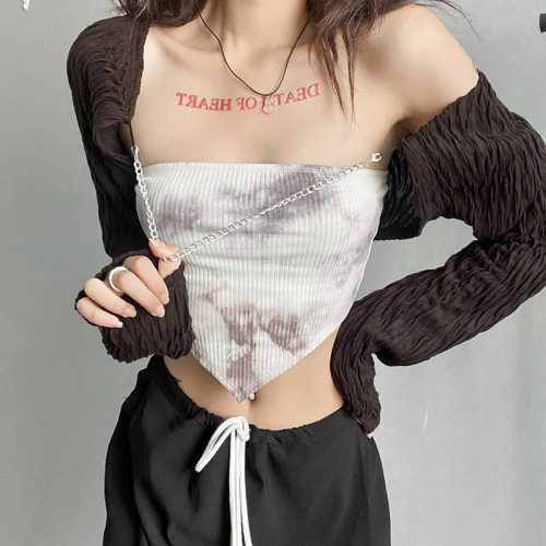 New Solid Color Cropped Navel Fashion Wrap Chest  Shirts