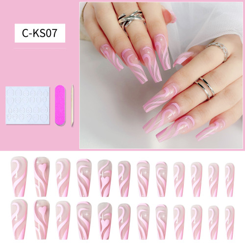 24-Pack Pink Transparent French Detachable Butterfly Full Coverage  False Nails