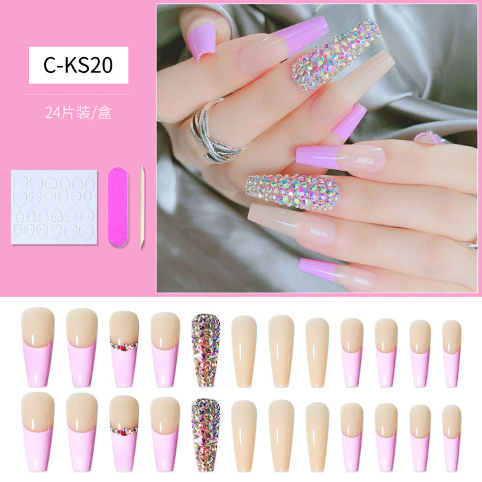 24 Pieces Long Ballerina French Coffin Fake Nails Full Coverage Wearable DIY  False Nails