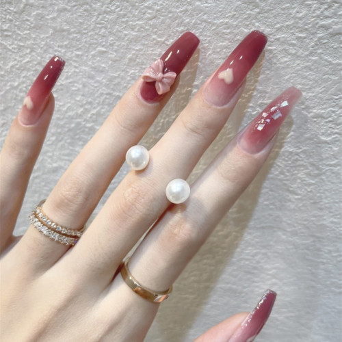 24 Flaming Glamour Ballet Wearable Bow Applique Rhinestone Long False Nails