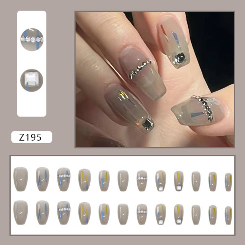 Transparent Gray High-end Square Diamond Wear Removable  False Nails