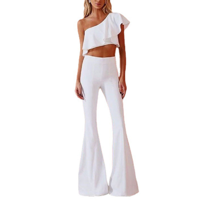 Women's Fashion Sexy Tube Top One Shoulder Flared Jumpsuit