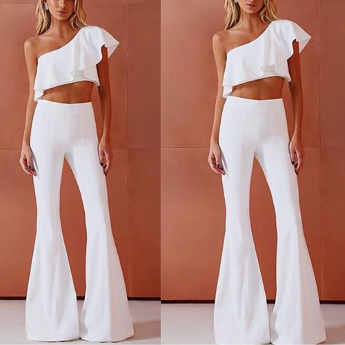 Women's Fashion Sexy Tube Top One Shoulder Flared Jumpsuit