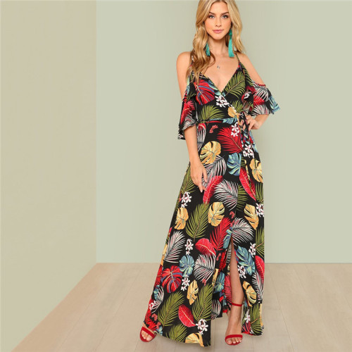 New Fashion Print V-Neck Sling Maxi Dress