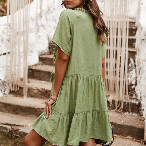 Summer Fashion Sexy Pure Green High Waist Casual Dress