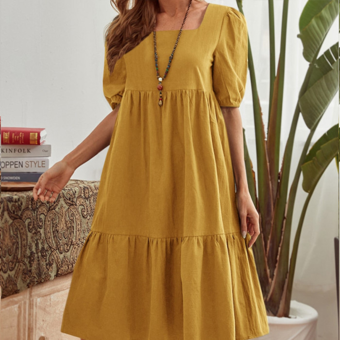 Summer Casual Loose Waist Knee Solid Color Women's  Maxi Dresses