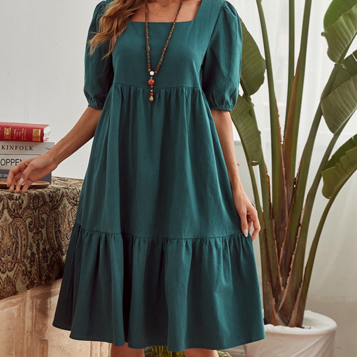Summer Casual Loose Waist Knee Solid Color Women's  Maxi Dresses