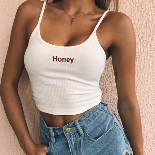 Women's Top Letter Embroidery Belt y2k Sexy Suspender   Camis