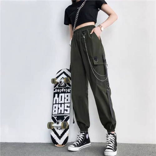 Women's New Harem Workwear Casual Fashion Pocket Chain Solid Color Pants