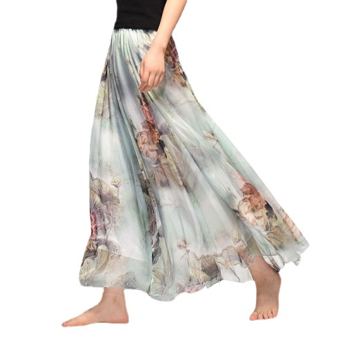 Vintage Bohemian Long Elegant Chiffon Beach High Waist  Skirts