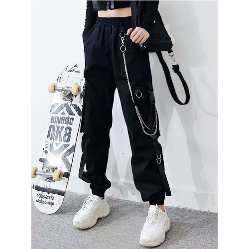 Women's New Harem Workwear Casual Fashion Pocket Chain Solid Color Pants