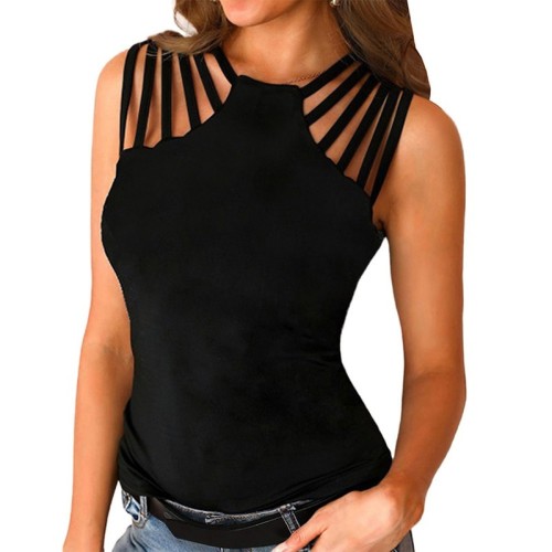 New Summer Ladies Lace Up Side Shoulder Street Fashion   T-Shirts