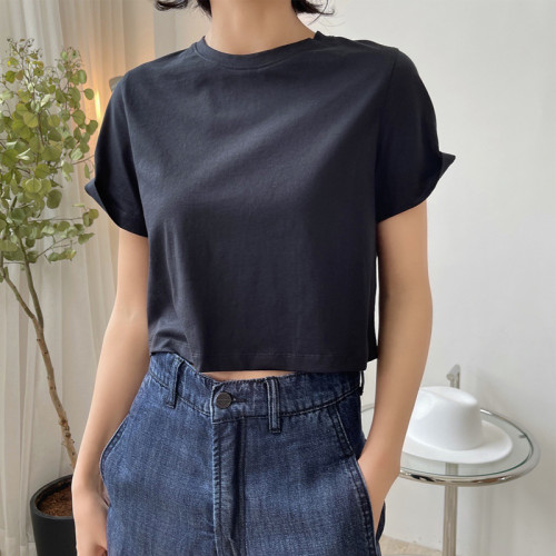 Summer Women's Casual Solid Color Round Neck Loose T-shirt
