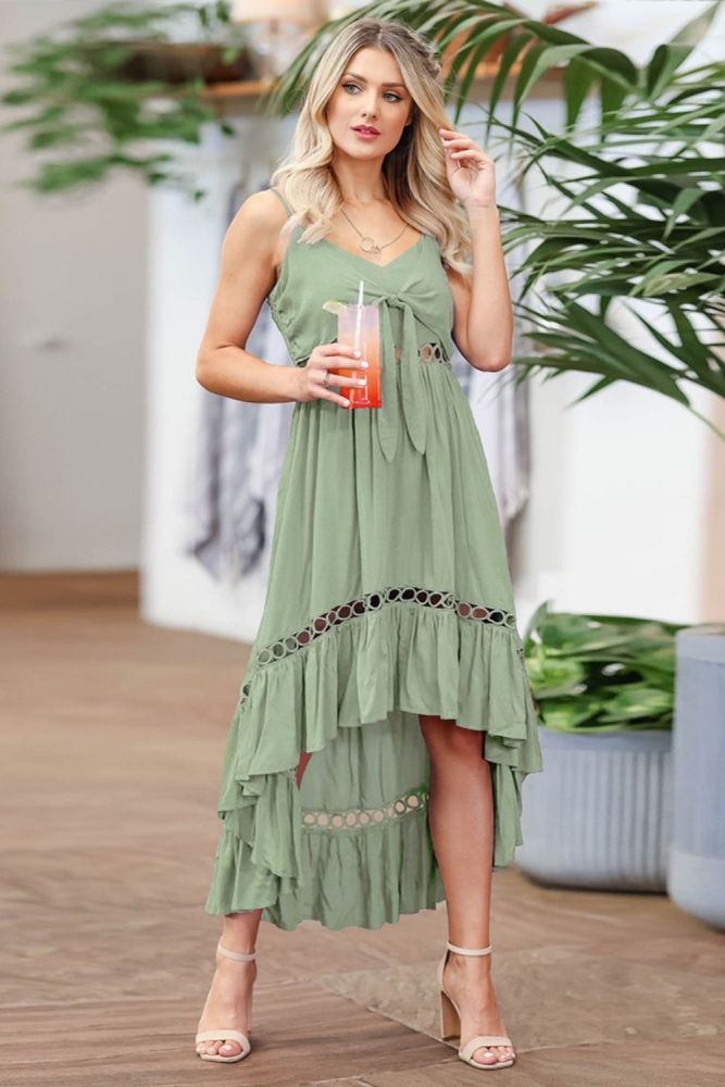 Summer Women's Chiffon Sling Sexy Backless Asymmetric  Maxi Dress