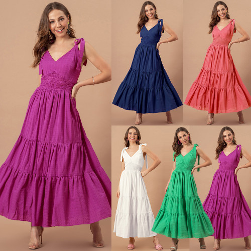 New Women's Elegant Sexy Off Shoulder Sleeveless V-Neck Slim Solid Color  Maxi Dresses