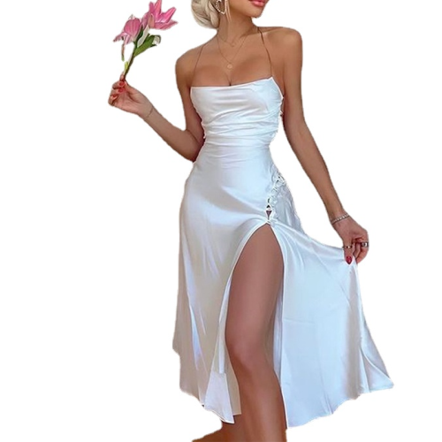 New Sexy Backless Elegant Satin Body Fit Party  Maxi Dress