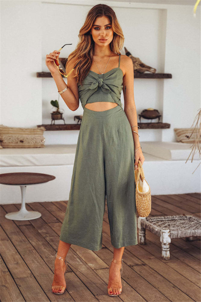 Women's Sleeveless Solid Color Wide Leg Thin Shoulder  Jumpsuits