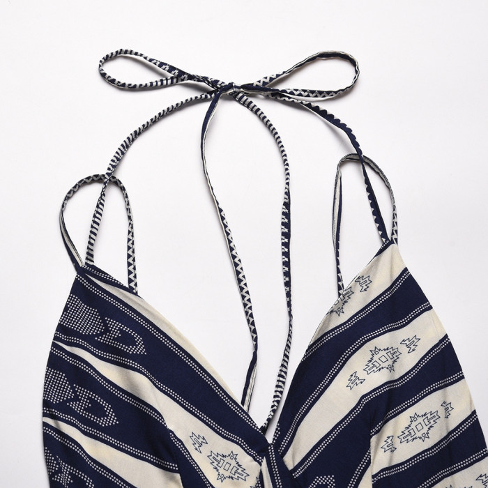 New Vintage Print Boho Sling Sleeveless V-Neck Sexy Beach  Maxi Dress