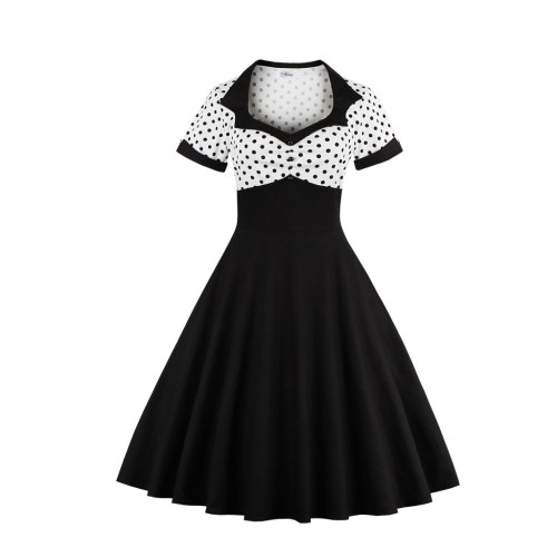 Women's New Polka Dot Print Swing Party Retro Casual  Vintage Dress