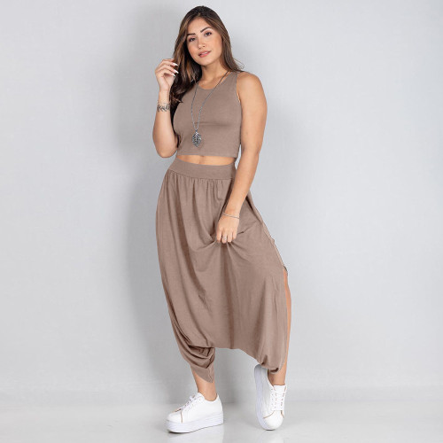 New Women's Summer Crew Neck Top Loose Pants Two-piece Outfits