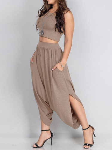 New Women's Summer Crew Neck Top Loose Pants Two-piece Outfits