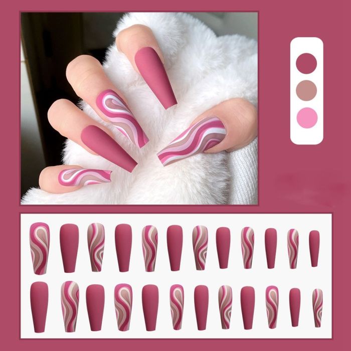 24 Pieces/Box Extra Long Frosted Ripple Wearable Ballerina Fake Nails Full Coverage Nails
